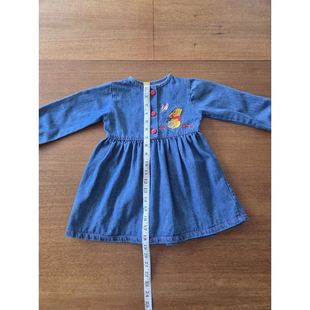Vtg Winnie The Pooh Denim Dress Girls 3t Long Sleeve Kids 90s Y2k butterfly